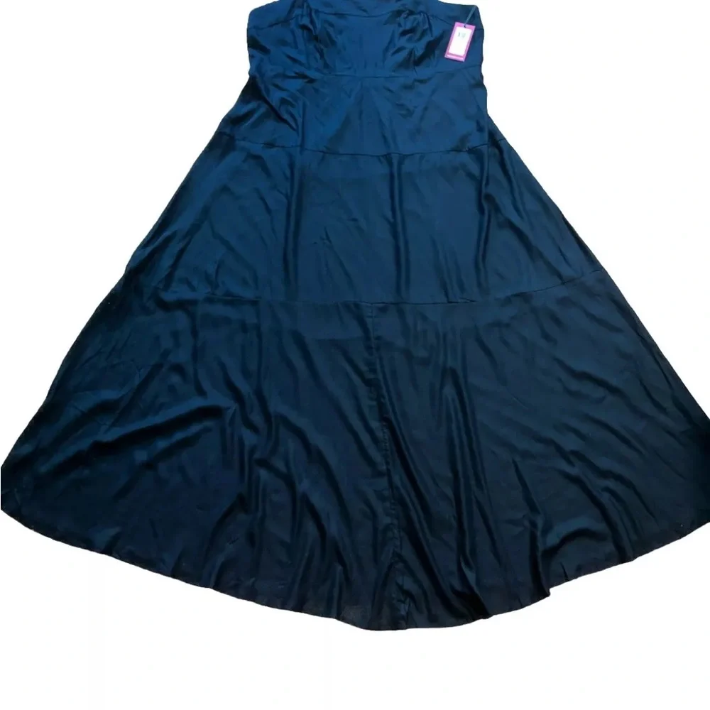 Vince Camuto Smocked Back Challis Tiered Maxi Dress - Black  Plus Size 1X New - Picture 9 of 15